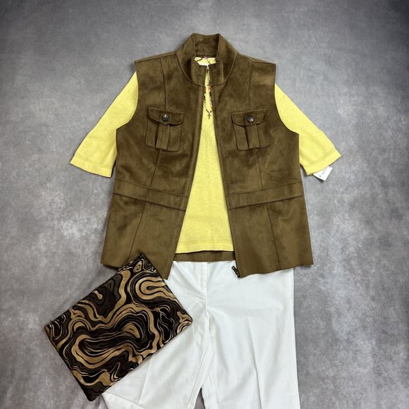 Pinky Bag Brown & Gold Genuine Leather Clutch With Abstract Swirl Design And Zip - Picture 4 of 4